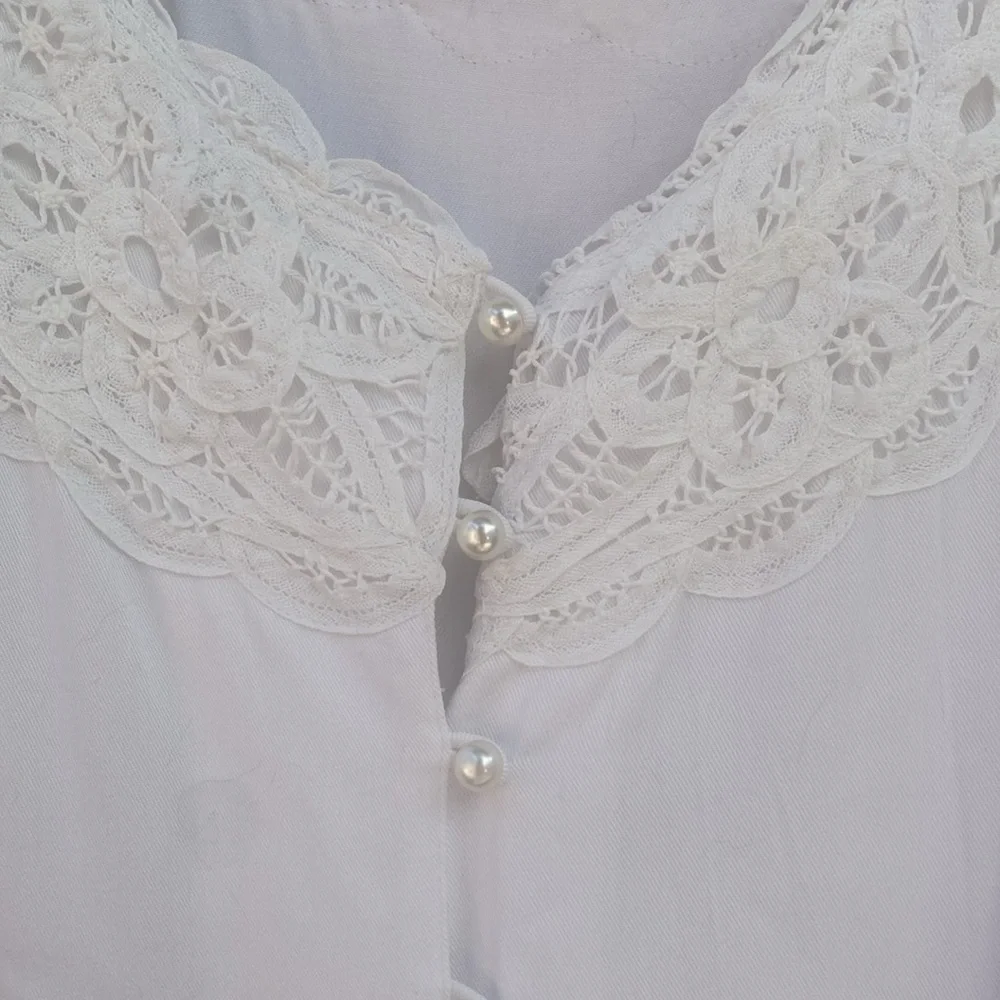 Vintage Plus Size Western Dress White Size 16 Lace Long Sleeve Pearl Button FLAW - Picture 5 of 13